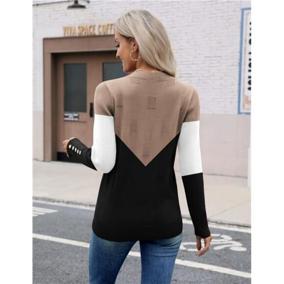 Womens v neck ribbed knit sweater long sleeve lightweight button top blouse - Picture 3 of 6